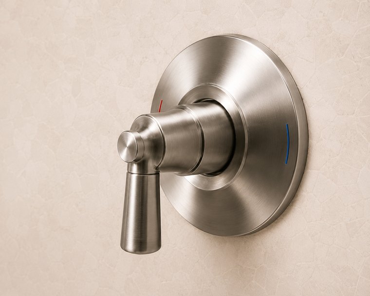 A pressure-balancing anti-scald shower valve that prevents sudden hot-water surges